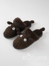 Тапочки-"Овечки" женские из каракуля с отделкой мехом норки коричневые